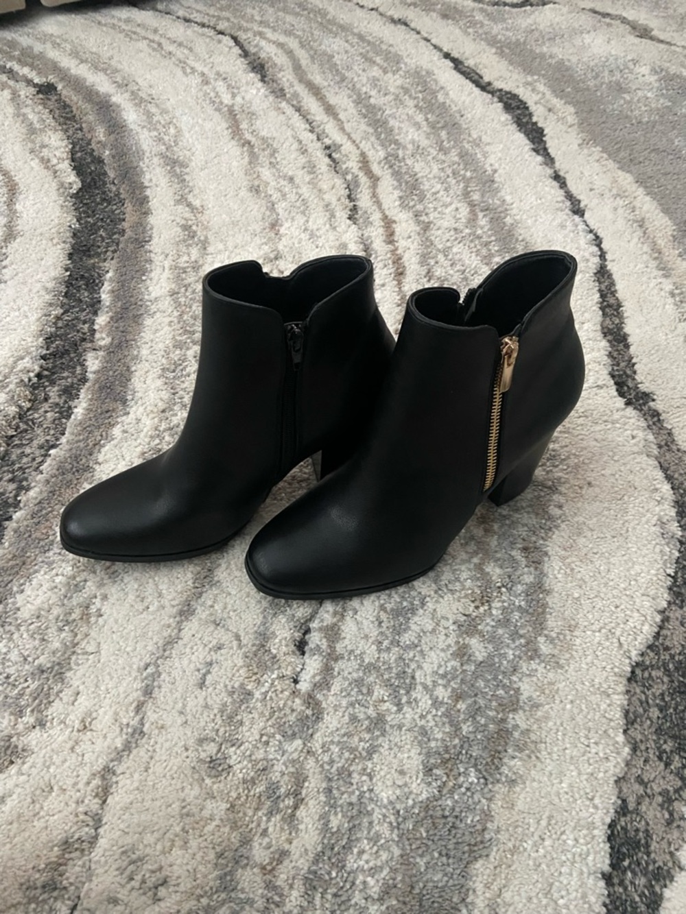 Classic Black Ankle Booties with Gold Zip Accent - Picture 12 of 12
